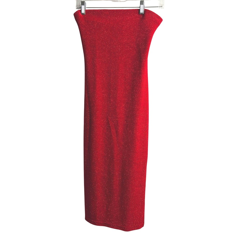 Wet Seal Vintage Y2K Red Glitter Strapless Tube Bodycon Dress Slits USA S Glam